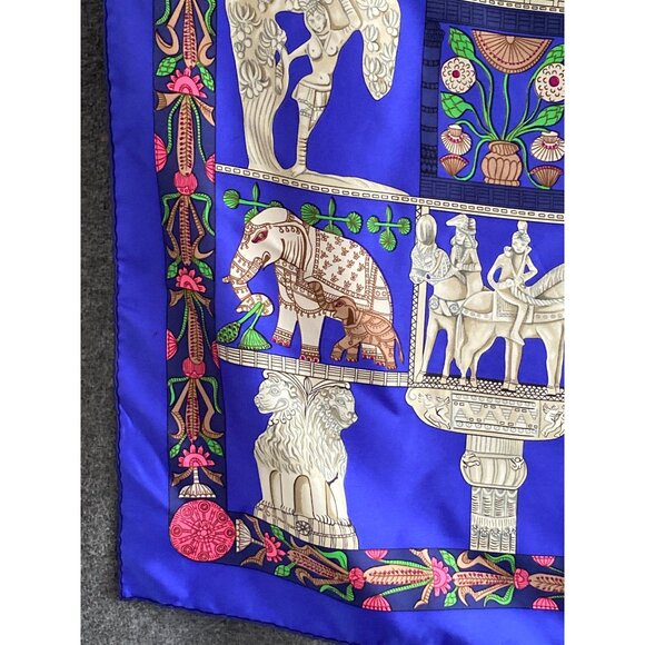 Hermes Paris Scarf Torana Square Silk Elephant Lion Horse Buddha Temple VTG - Picture 4 of 14